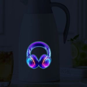 Gros plan d'un autocollant mural néon casque lumineux pour la décoration intérieure