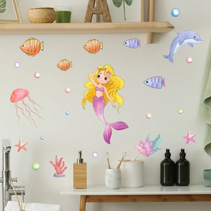 Adesivi murali oceanici luminosi con sirena e medusa per decorazione camera dei bambini