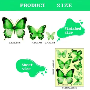 Luminous green butterfly wall stickers in three sizes for dream bedroom decoration