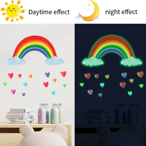 Luminous rainbow heart wall stickers showing daytime and glowing night effects