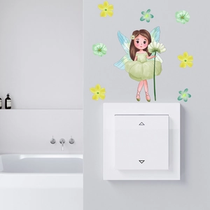 Luminous fairy wall sticker with daisy flowers decorating a white square light switch