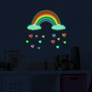 Glow in the dark rainbow and hearts wall stickers for kids bedroom decor