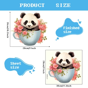 Luminous cartoon panda in teacup wall sticker, self-adhesive PVC decor for kids rooms