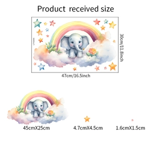 Cartoon elephant and rainbow glow-in-the-dark wall stickers for kids' bedroom decor