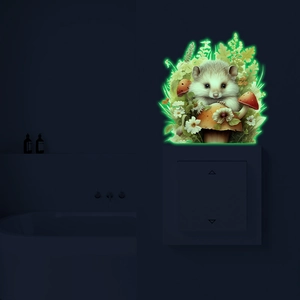 Glow in the dark wall sticker with cute hedgehog and mushroom for kids room decor