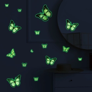 Luminous butterfly wall stickers for home decor glowing in dark with green fluorescence