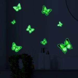3D luminous butterfly wall stickers in neon green for glow in the dark bedroom decor