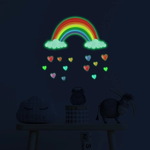 Luminous rainbow and hearts wall stickers glowing in the dark for kids room decor