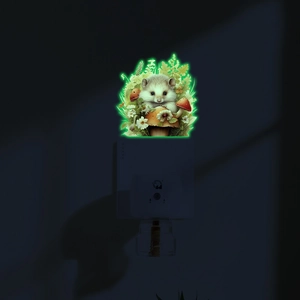 Glow-in-the-dark wall night light with cute hedgehog and mushroom cartoon design