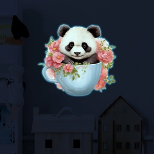 Luminous Cartoon Panda Tea Cup Flower Wall Sticker Glow In The Dark PVC Home Decor Decal For Kids Room Bedroom