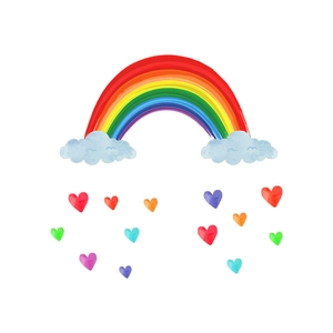 Luminous rainbow wall stickers with blue clouds and colorful hearts for kids room decoration