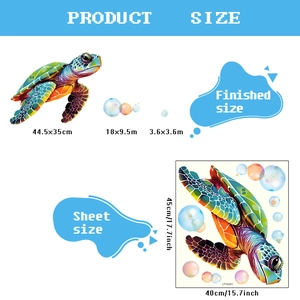 Luminous turtle wall stickers with bubbles for kids room glowing decor 40x45cm