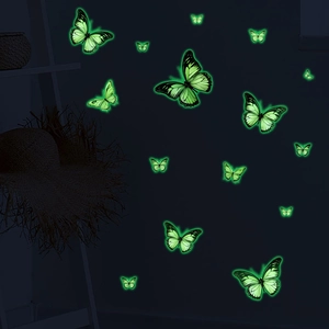 Glow-in-the-dark butterfly wall stickers in varying sizes for home interior decoration