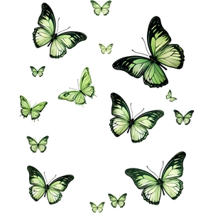 Set of 13 green luminous butterfly wall decals with realistic wing textures for home decor