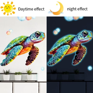 Luminous turtle wall sticker showing daytime color and glowing night effect for home decor