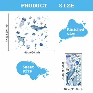 Stickers muraux océan lumineux avec baleine et méduse et dimensions de décoration