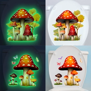 Cartoon Red Mushroom Luminous Wall Sticker Glow In The Dark PVC Butterfly Decorative Decal For Bathroom Toilet Kids Room