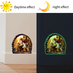 Luminous mouse hole wall stickers with cute cartoon mice for glowing indoor decoration