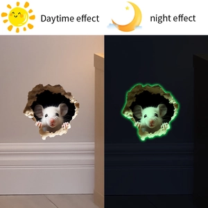 3D cartoon mouse wall decal with night luminous effect for home decoration