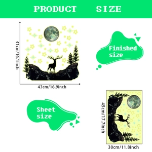 Glow in the dark wall stickers featuring moon stars and elk forest scene for bedroom