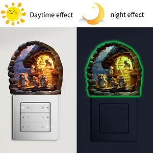 Adesivo murale buco del topo luminoso con effetti giorno e notte fluorescente per interruttore