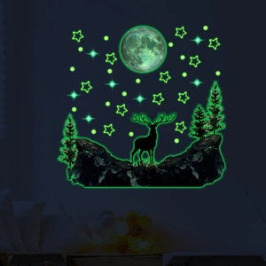 Glow In The Dark Moon Stars Deer Wall Stickers Luminous Forest Mountain PVC Self Adhesive Fluorescent Decal For Bedroom Decor