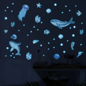 Stickers muraux lumineux monde océanique avec baleines et méduses pour décoration