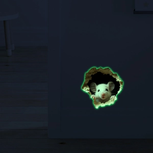 3D glow-in-the-dark mouse hole wall sticker for bedroom with luminous cartoon mouse effect