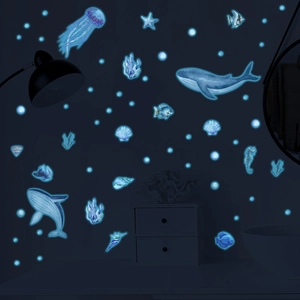 Stickers muraux océan lumineux avec baleines et méduses pour décoration de chambre d'enfant