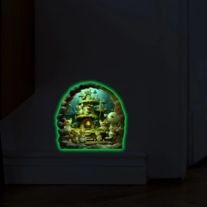 Glow In The Dark Mouse Hole Wall Sticker PVC Cartoon Little Mice 3D Visual Effect Luminous Decal For Kids Room Stair Decor