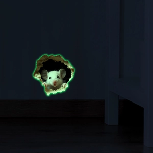 Luminous 3d mouse hole wall sticker with green glow in the dark effect for home decor