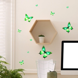 3D fluorescent green butterfly wall stickers with realistic textures for home decor