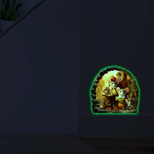3D cartoon mouse hole luminous wall sticker with glowing mice for corner decoration
