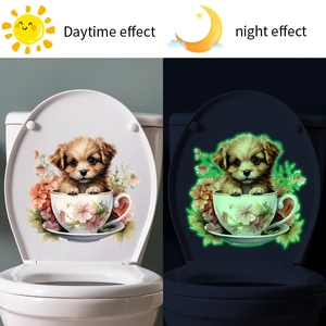 Luminous puppy cup wall sticker showing daytime color and green glow night effect