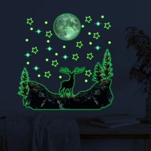 Glow in the dark mountain elk and moon wall stickers set for bedroom wall decoration