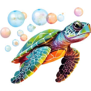 Luminous turtle wall sticker with vibrant colors and bubbles for kids room decor