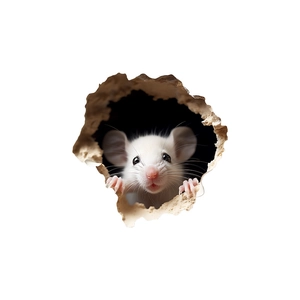Detail of 3D cartoon mouse peeking from a wall hole luminous sticker for home decor