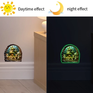 Luminous 3D mouse hole wall sticker showing day and night glowing effects for home decor