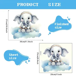 Luminous cartoon elephant and cloud wall sticker with 30x27cm finished size dimensions