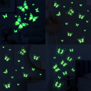 Glow In The Dark Butterfly Wall Stickers PVC Fluorescent Green 3D Butterfly Mural Decals For Kids Room Bedroom Home Decor