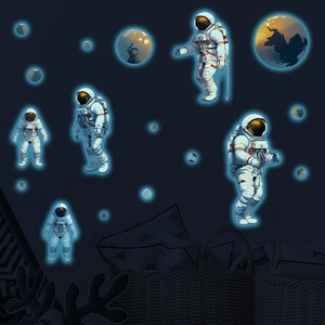 Luminous Astronaut Space Planet Wall Stickers For Kids Room Decor Glow In The Dark PVC Fluorescent Interstellar Adventure Decals