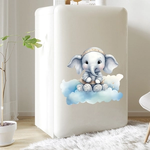 Cartoon elephant and stars on blue clouds wall sticker for kids bedroom and home decoration