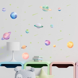 Solar system planet wall stickers set with stars and meteors for nursery room decor