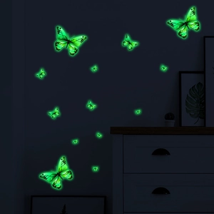 Luminous green butterfly wall stickers glowing in the dark for bedroom wall decoration