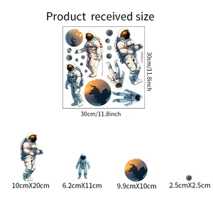 Luminous astronaut and planets wall decal set with exact product sizing measurements