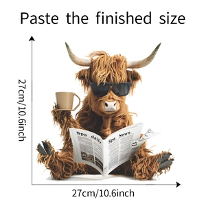 Detailed view of yak reading newspaper wall sticker with coffee and sunglasses