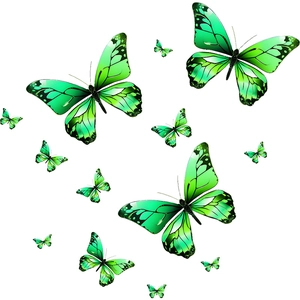 Detailed view of luminous green butterfly wall stickers with black wing patterns