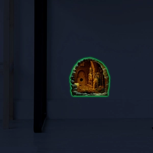 Luminous 3D mouse hole wall sticker with stone arch design for glow in dark decoration