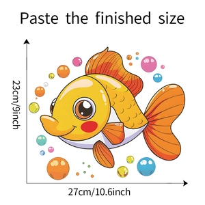 Detailed size guide for cartoon fish wall stickers with finished dimensions 27x23 cm