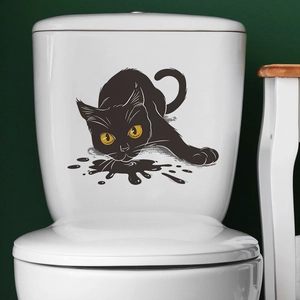 Halloween Adesivo per Toilette Gatto Nero Spettrale Rimovibile PVC Impermeabile Decalcomania da Muro per Bagno Camera da Letto Decorazione Casa Accessori